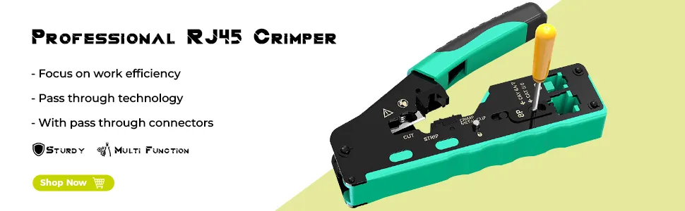 RJ45 Crimp Tool Pass Through Crimper Cutter for Cat6a Cat6 Cat5 Cat5e 8P8C Modular Connector Ethernet Crimp Tool
