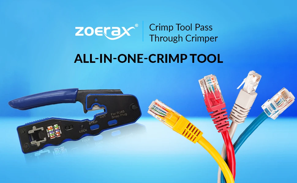 RJ45 Crimp Tool Pass Through Crimper Cutter for Cat6a Cat6 Cat5 Cat5e 8P8C Modular Connector Ethernet Crimp Tool