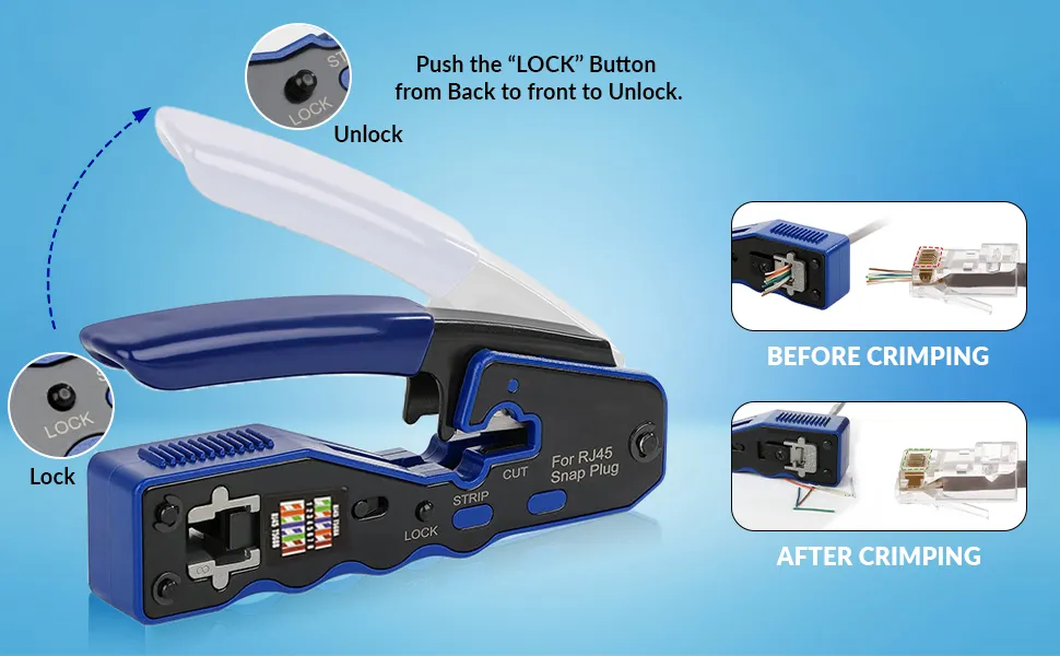 RJ45 Crimp Tool Pass Through Crimper Cutter for Cat6a Cat6 Cat5 Cat5e 8P8C Modular Connector Ethernet Crimp Tool