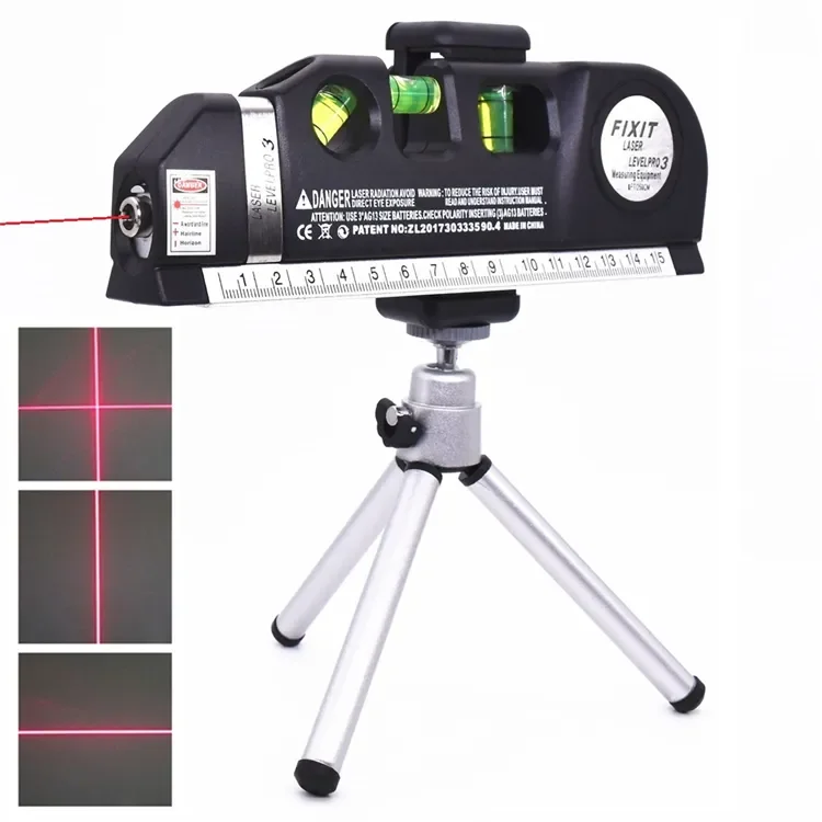 Laser Level Vertical Horizontal Tape Adjustable Multifunctional Standard Ruler Cross Lines Measuring Instrument With Tripod