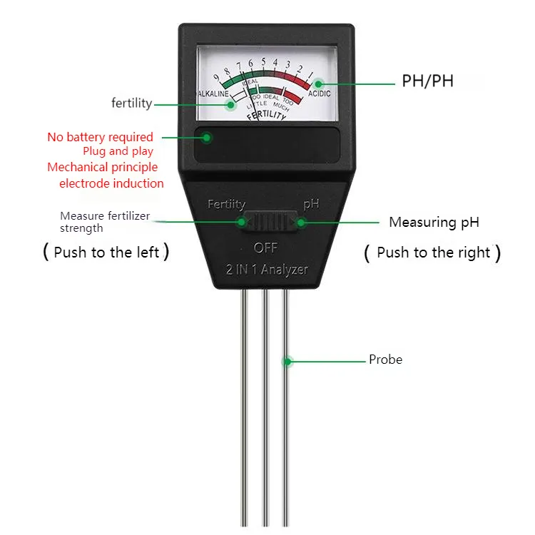 2 in 1 Soil PH Fertility Meter With 3 Probes Soil PH Tester Plant Fertile Measure Device Acidity Meters For Garden Tools