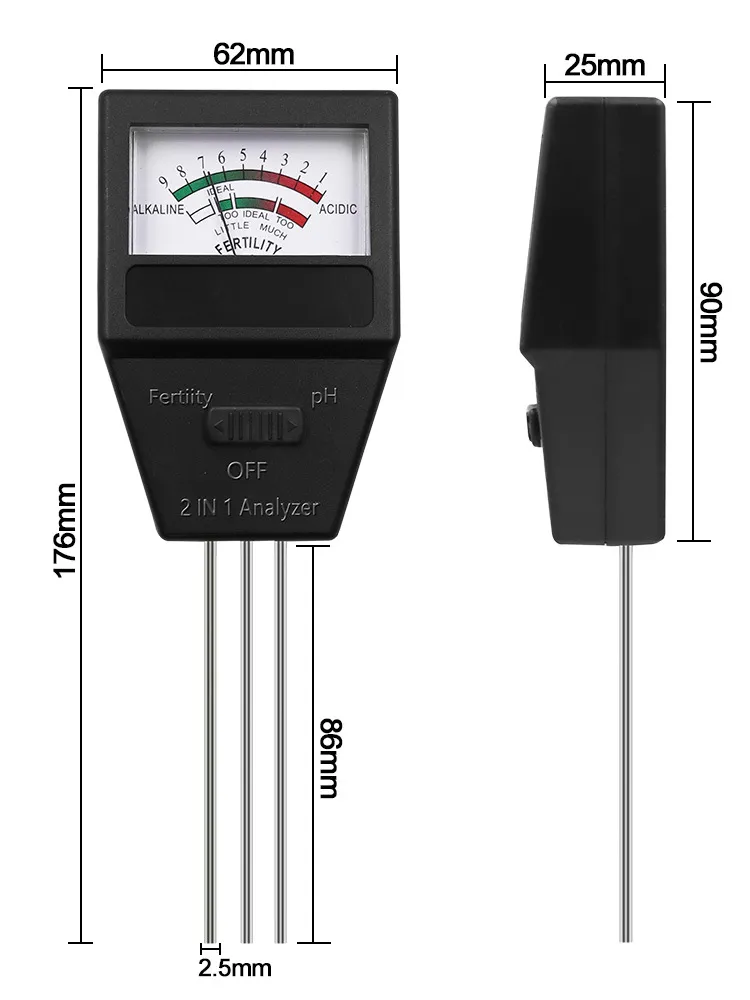 2 in 1 Soil PH Fertility Meter With 3 Probes Soil PH Tester Plant Fertile Measure Device Acidity Meters For Garden Tools