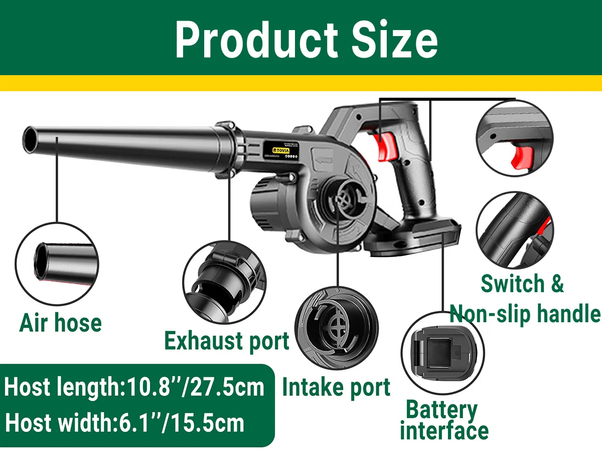 21V Air blower 2-in-1 Blowing & Suction Leaf Blower Dust Collector For Pet Hair Car For Makita 18V Battery Includes 2 Battery