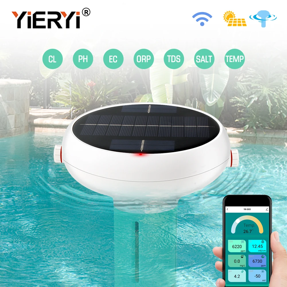 Chlorine Meter Solar Floating CL PH EC TDS ORP SALT Swimming Pool Water Quality Monitor Tester with Gateway