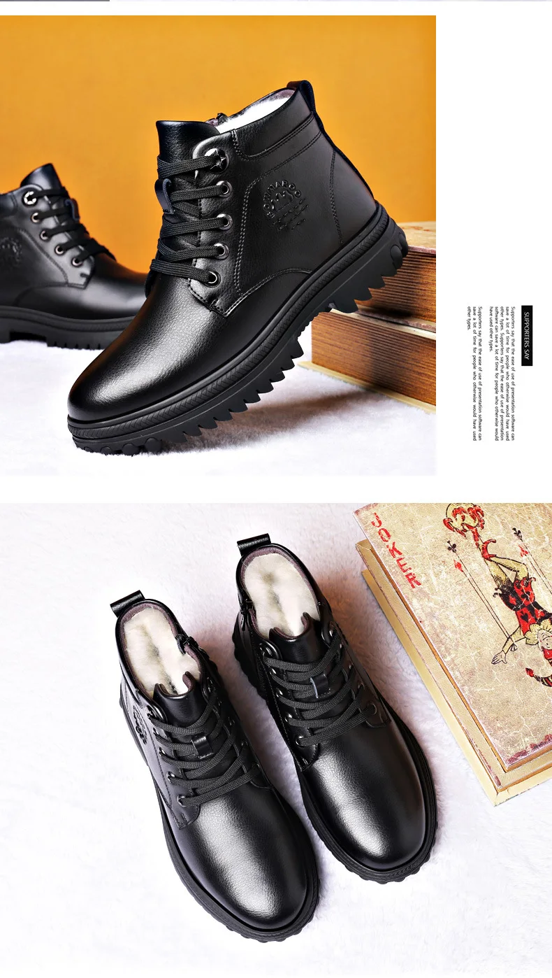 Winter New Genuine Leather Men's Boots Natural Fur Warm Ankle Boots Working Men Footwear Waterproof Snow Boots  Rubber