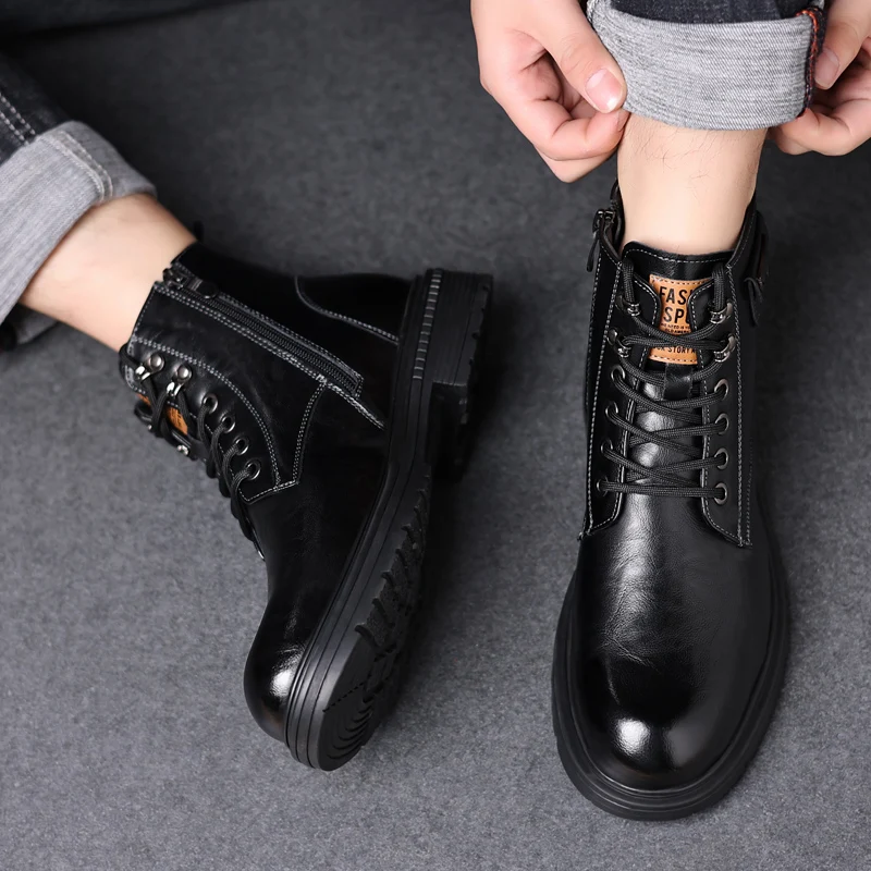 Genuine Leather Men Boots Breathable High Top Shoes Outdoor Casual Men Shoes Autumn Snow Boots Men Lace-Up Male Military Boots