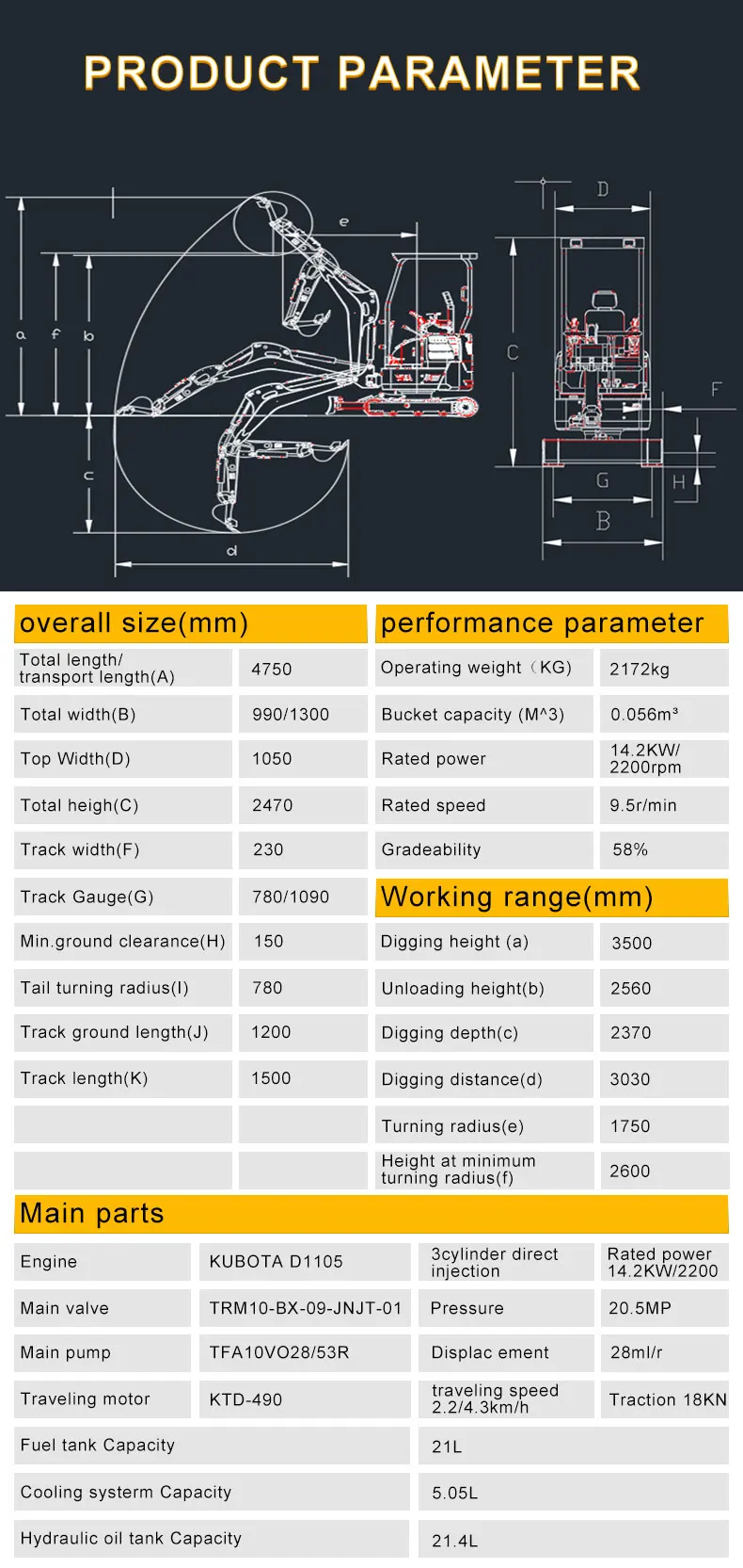 2200kg Hydraulic Digger Machine Mini Agricultural Excavator  crawler excavator for sale China mini excavator digger good price