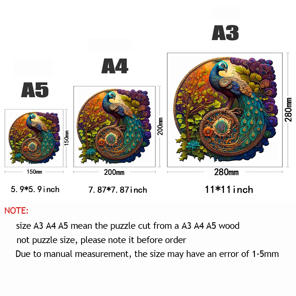 Adult Animal Wooden Puzzle Round Peacock and Bird Wooden Puzzle Children's Puzzle Toy Festival Gift A3 A4 A5 Multi Size Puzzle