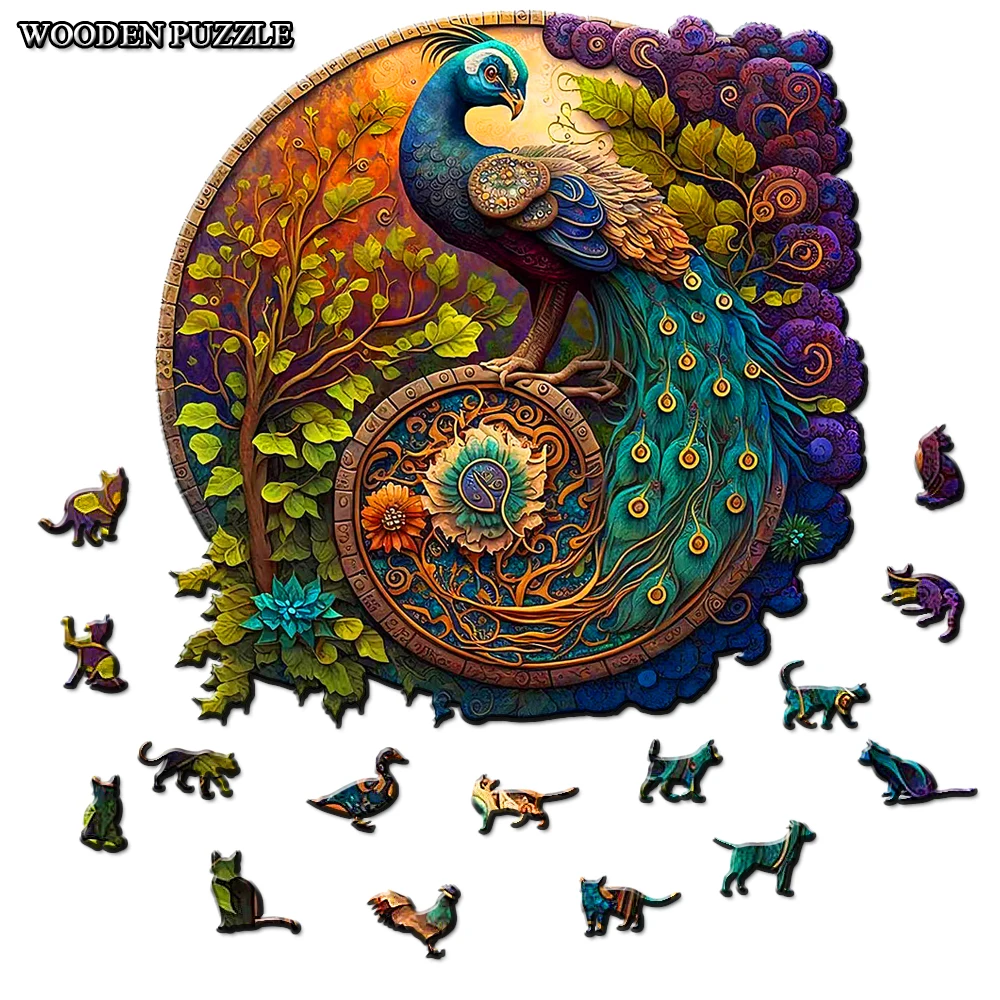 Adult Animal Wooden Puzzle Round Peacock and Bird Wooden Puzzle Children's Puzzle Toy Festival Gift A3 A4 A5 Multi Size Puzzle