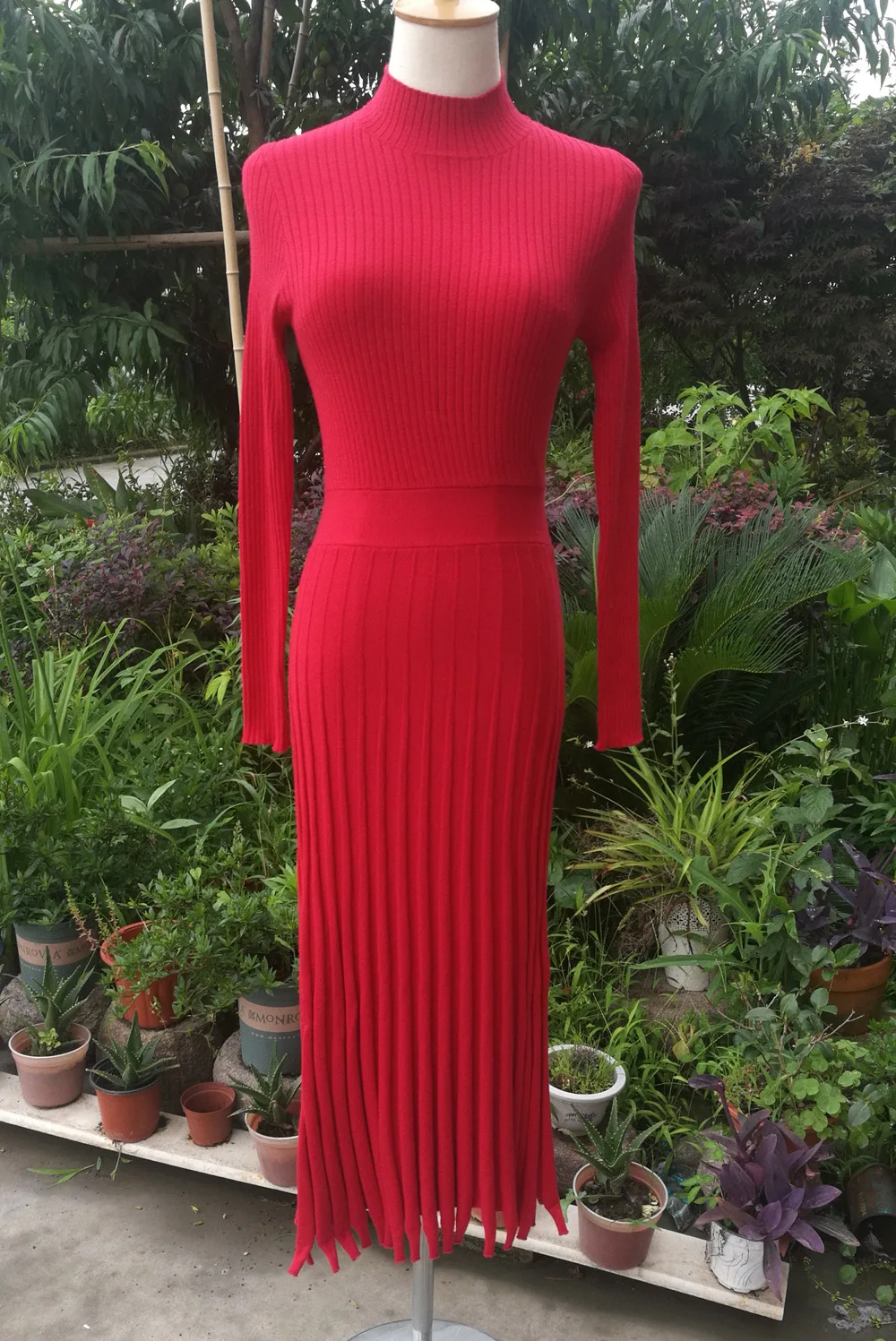 Elegant Knitted A-line Patchwork Sweater Dress Women Casual V-neck High Waist Pleated Dress Female Thick Vintage Party Dresses