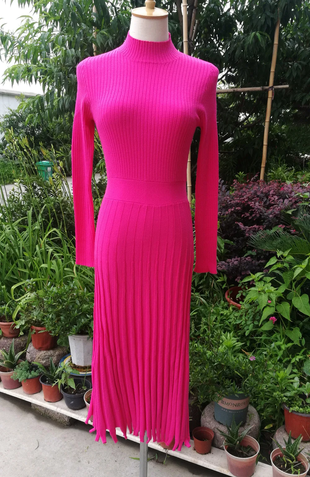 Elegant Knitted A-line Patchwork Sweater Dress Women Casual V-neck High Waist Pleated Dress Female Thick Vintage Party Dresses