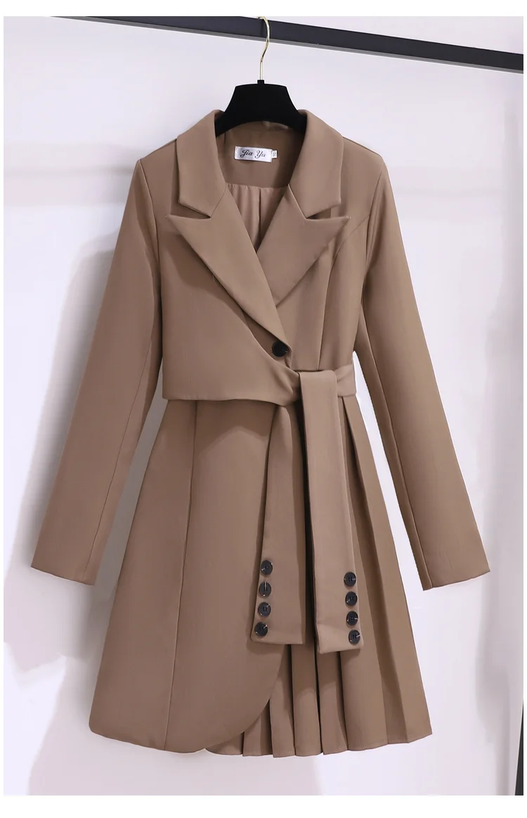 New 2024 Suit Dress Long Sleeve Korean Fashion Khaki White Or Black Dresses With Belt Pleated Winter Outfits For Women Hot Sale