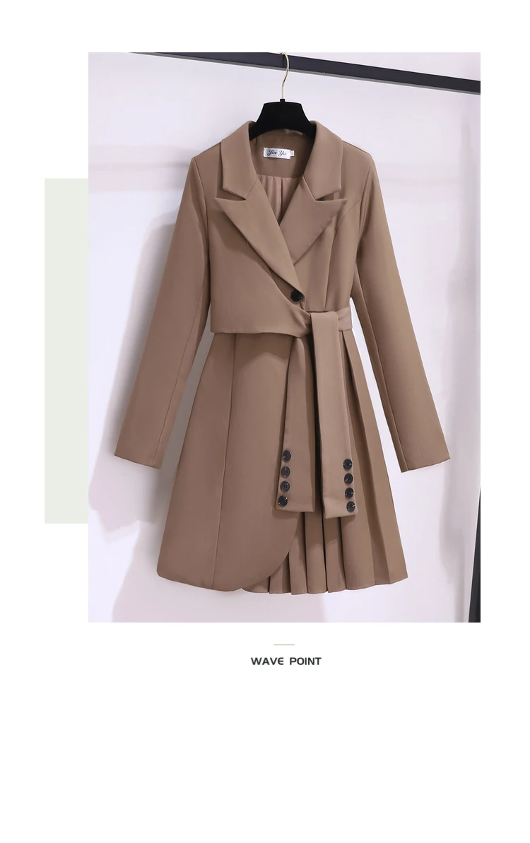 New 2024 Suit Dress Long Sleeve Korean Fashion Khaki White Or Black Dresses With Belt Pleated Winter Outfits For Women Hot Sale