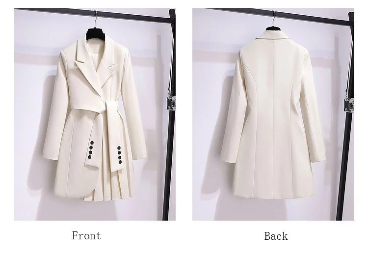 New 2024 Suit Dress Long Sleeve Korean Fashion Khaki White Or Black Dresses With Belt Pleated Winter Outfits For Women Hot Sale