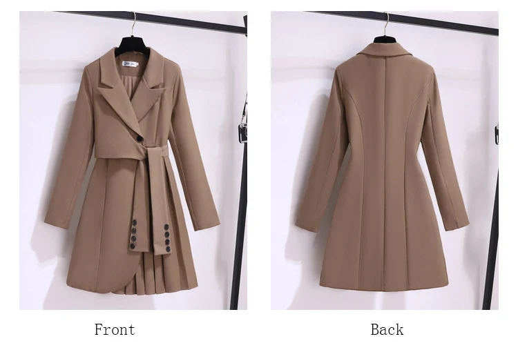 New 2024 Suit Dress Long Sleeve Korean Fashion Khaki White Or Black Dresses With Belt Pleated Winter Outfits For Women Hot Sale