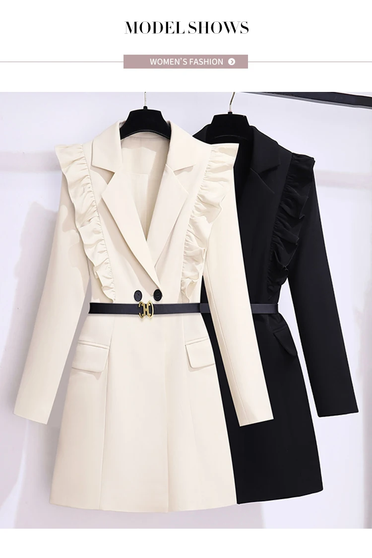 New 2024 Autumn Winter Suit Dress Women Blazer Ruffles Office Outfits Long Sleeve Dresses For Women Elegant Women's Short Dress