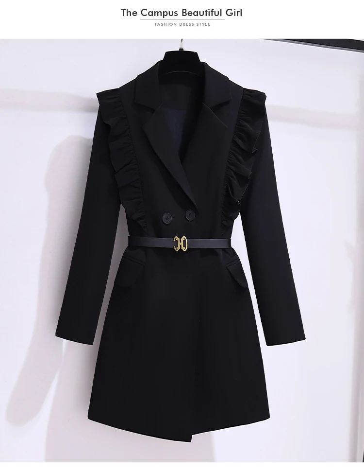 New 2024 Autumn Winter Suit Dress Women Blazer Ruffles Office Outfits Long Sleeve Dresses For Women Elegant Women's Short Dress