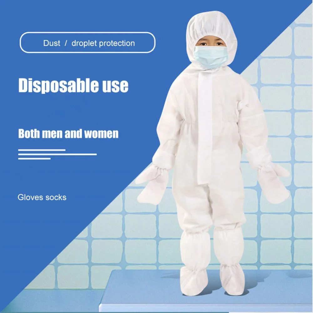Kids Disposable Protective Isolation Overall Suit with Hood Breathable Dustproof Children Clean Work Coveralls Full Body Gown