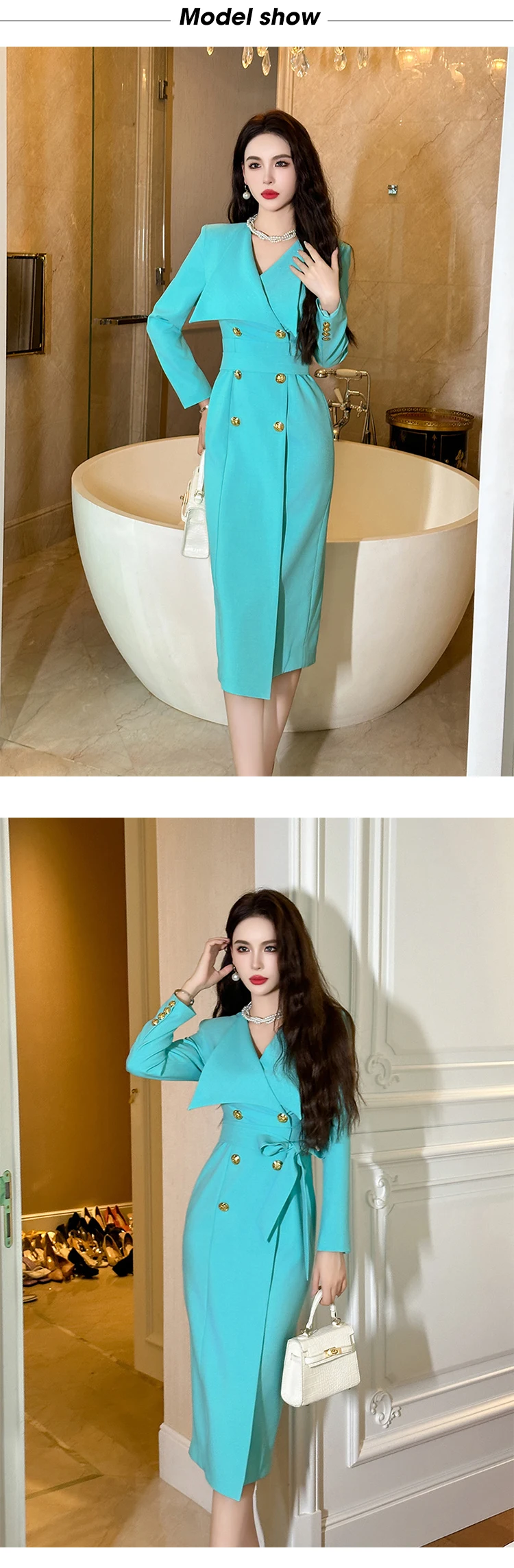 Elegant Formal Professional Long Dress Women's Celebrity Business Belt Lace up Double Breasted Slit Robe Office Lady Vestidos