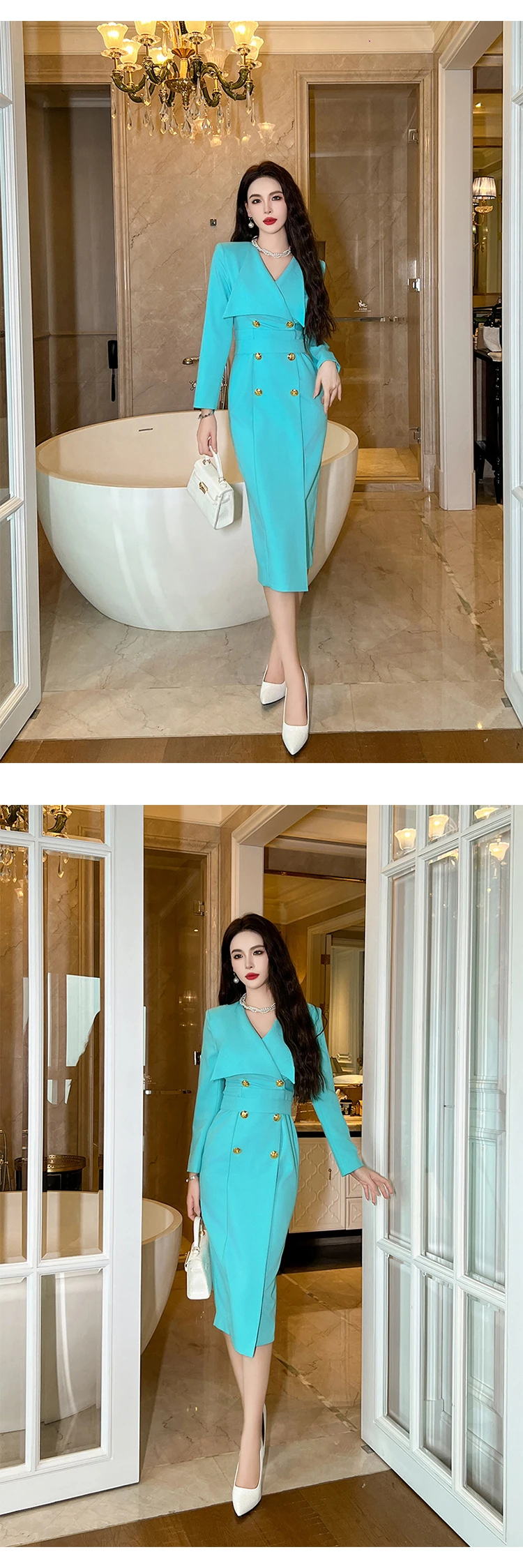 Elegant Formal Professional Long Dress Women's Celebrity Business Belt Lace up Double Breasted Slit Robe Office Lady Vestidos