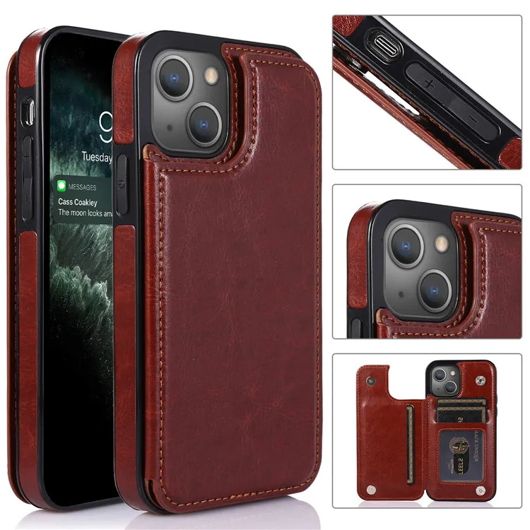 Luxury PU Leather Wallet Case For iPhone 15 14 13 12 11 Pro Max SE X XR XS Max 8 7 6 6S Plus Kickstand Card Holder Slots Cover