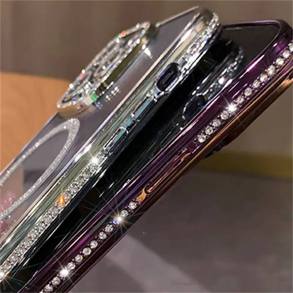 Luxury Diamond Glitter Magnetic Charging Soft Case for Magsafe IPhone 15 14 13 12 Pro Max Plus 11 Transparent Shockproof Cover