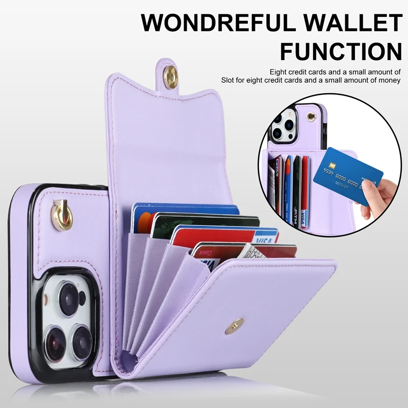 Wallet Case For iPhone 15 Plus 14 Pro 13 Mini 12 Pro Max 11 Pro Max SE 2020 XS XR 8 7 Diagonal Strap With Bracket Leather Cover