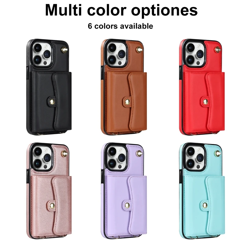 Wallet Case For iPhone 15 Plus 14 Pro 13 Mini 12 Pro Max 11 Pro Max SE 2020 XS XR 8 7 Diagonal Strap With Bracket Leather Cover