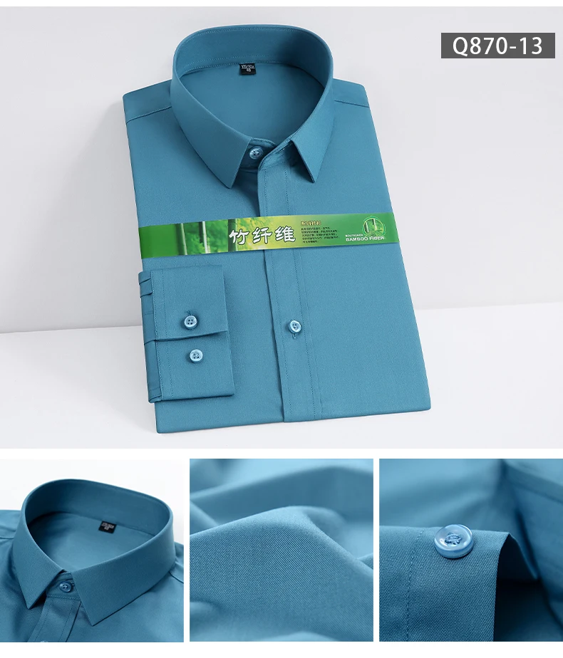 Men Classic Business Long Sleeve Shirts Bamboo Fiber Solid Formal Dress Shirt Casual Fashion Standard Fit Male Workwear Shirts