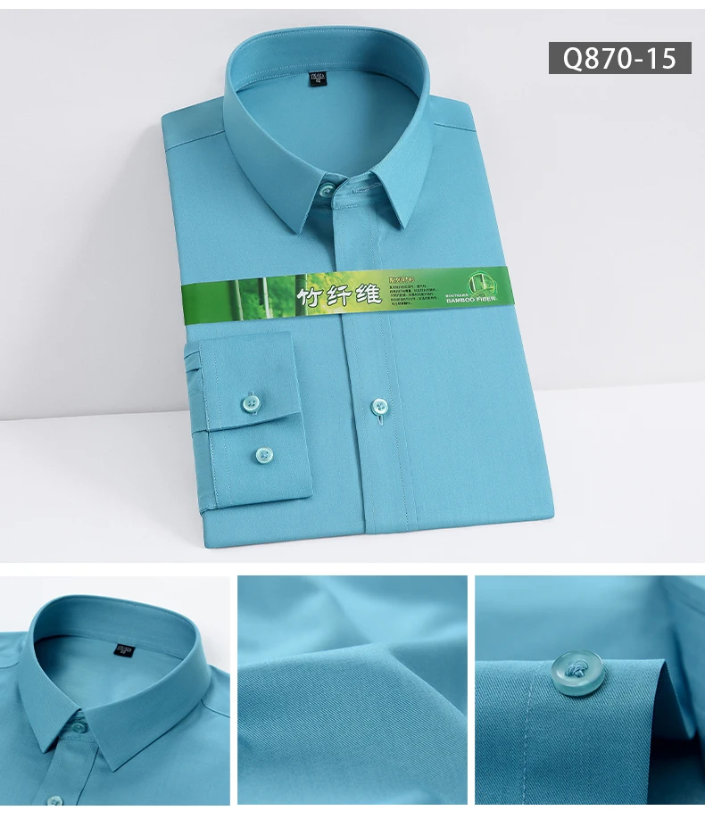 Men Classic Business Long Sleeve Shirts Bamboo Fiber Solid Formal Dress Shirt Casual Fashion Standard Fit Male Workwear Shirts