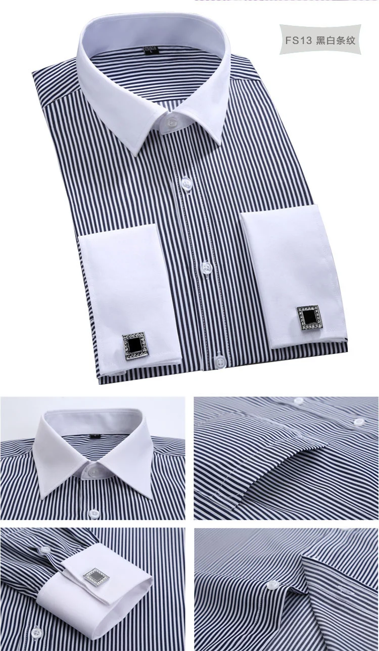 M~6XL Men's French Cuff Dress Shirt 2023 New White Long Sleeve Formal Business Buttons Male Shirts Regular Fit Cufflinks Shirt