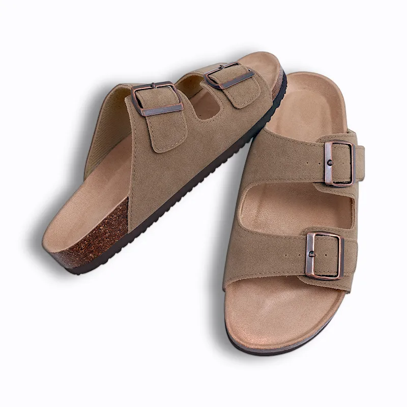 Comwarm Fashion Women's Suede Mules Slippers Men Clogs Cork Insole Sandals With Arch Support Outdoor Beach Slides Home Shoes
