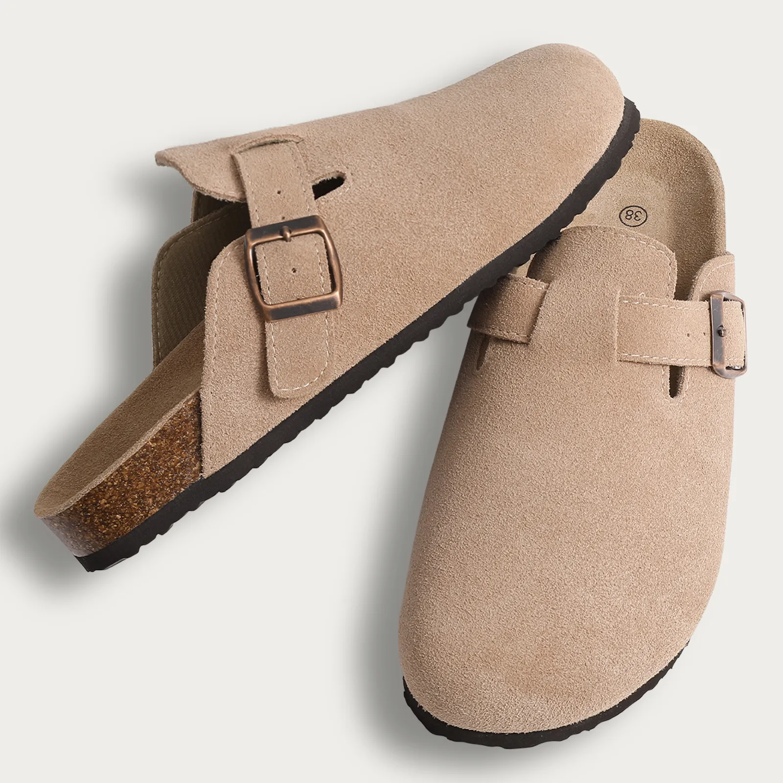 Comwarm Fashion Women's Suede Mules Slippers Men Clogs Cork Insole Sandals With Arch Support Outdoor Beach Slides Home Shoes