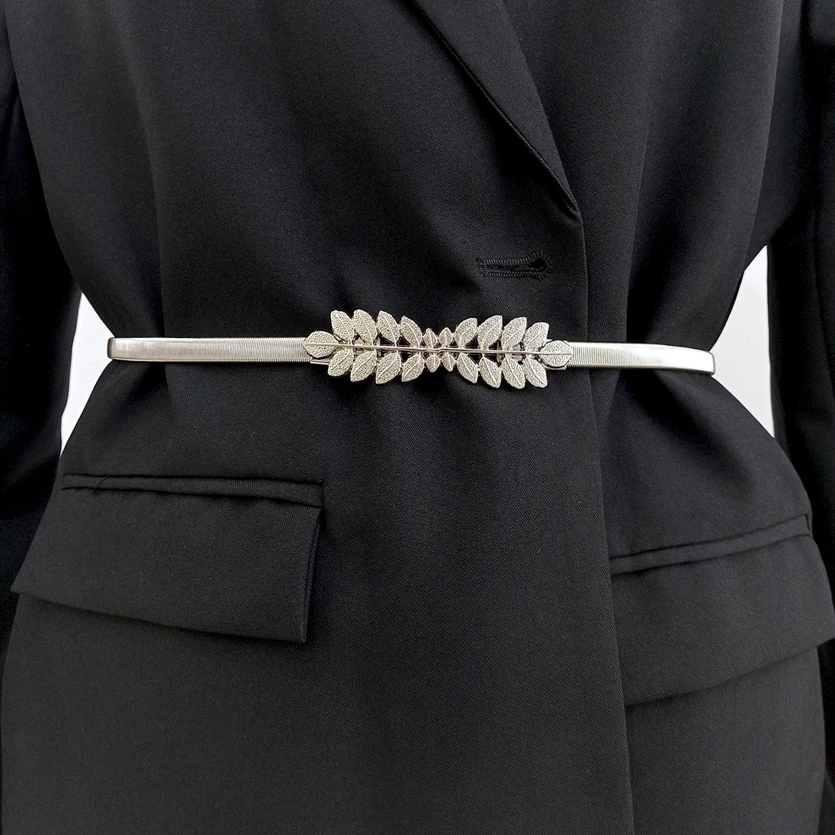 Fashion Elastic Gold Chain Belt Female Waist Leaf Silver metal Belts For Women High Quality Luxury Thin Stretch Riem