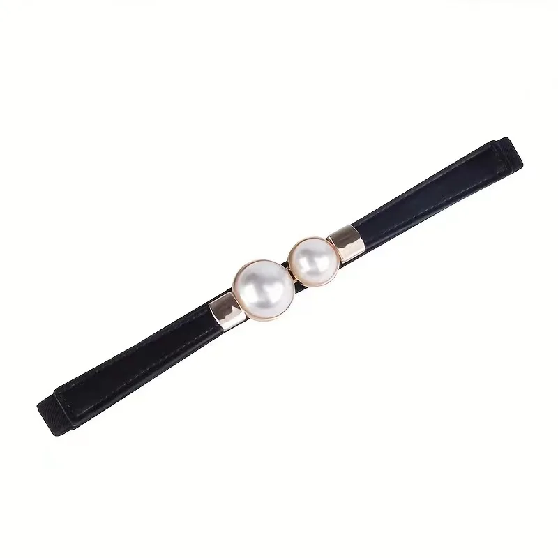 Korean Women's Thin Elastic Belt Decorative Dress Double Pearl Buckle Belt Waistband GM113