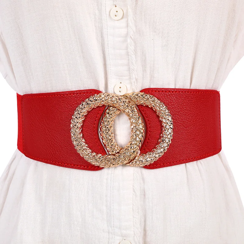 Korean Fashion Ladies Decorated Elastic Wide Gold Belt Buckle Dress Sweater Sweater Waist Belt for Woman Designer Luxury Brand