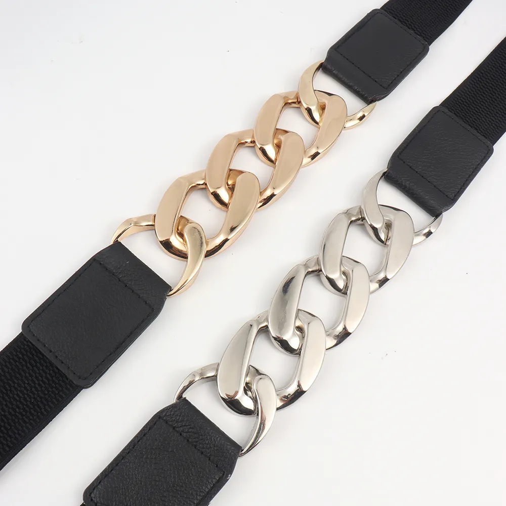 Gold chain belt elastic silver metal waist belts for women ceinture femme stretch cummerbunds ladies coat ketting riem waistband