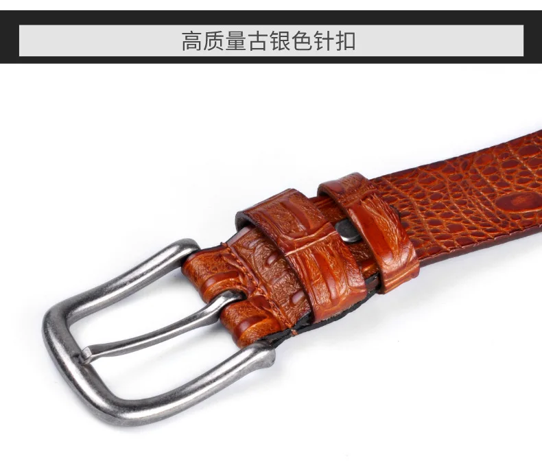 Men's Genuine Leather Belts Adjustable Antique Style Crocodile Pattern Second Layer Cowskin Man Vintage Pin Buckle Strap Jeans
