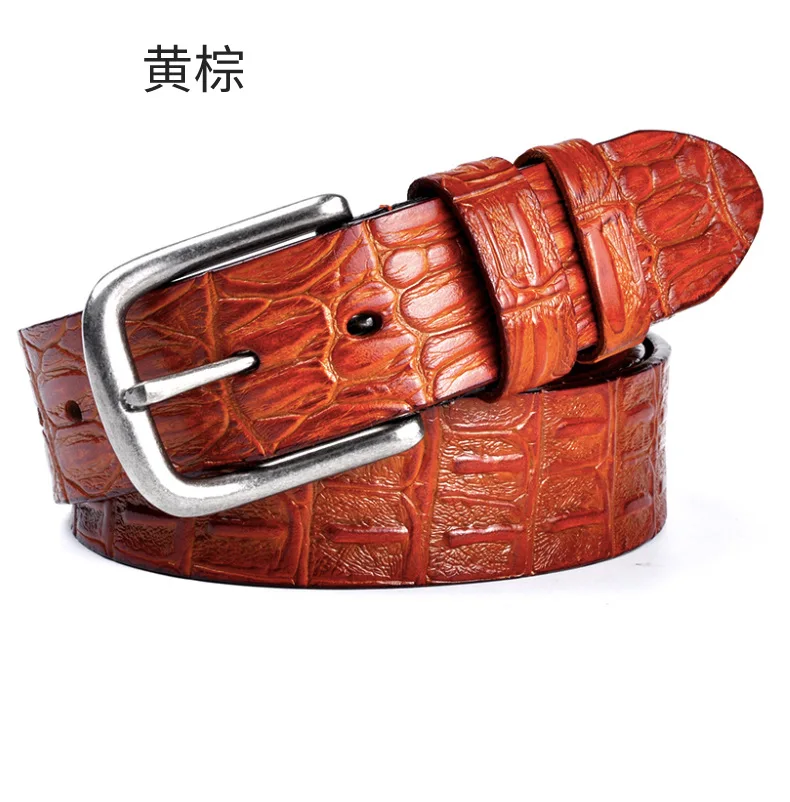 Men's Genuine Leather Belts Adjustable Antique Style Crocodile Pattern Second Layer Cowskin Man Vintage Pin Buckle Strap Jeans