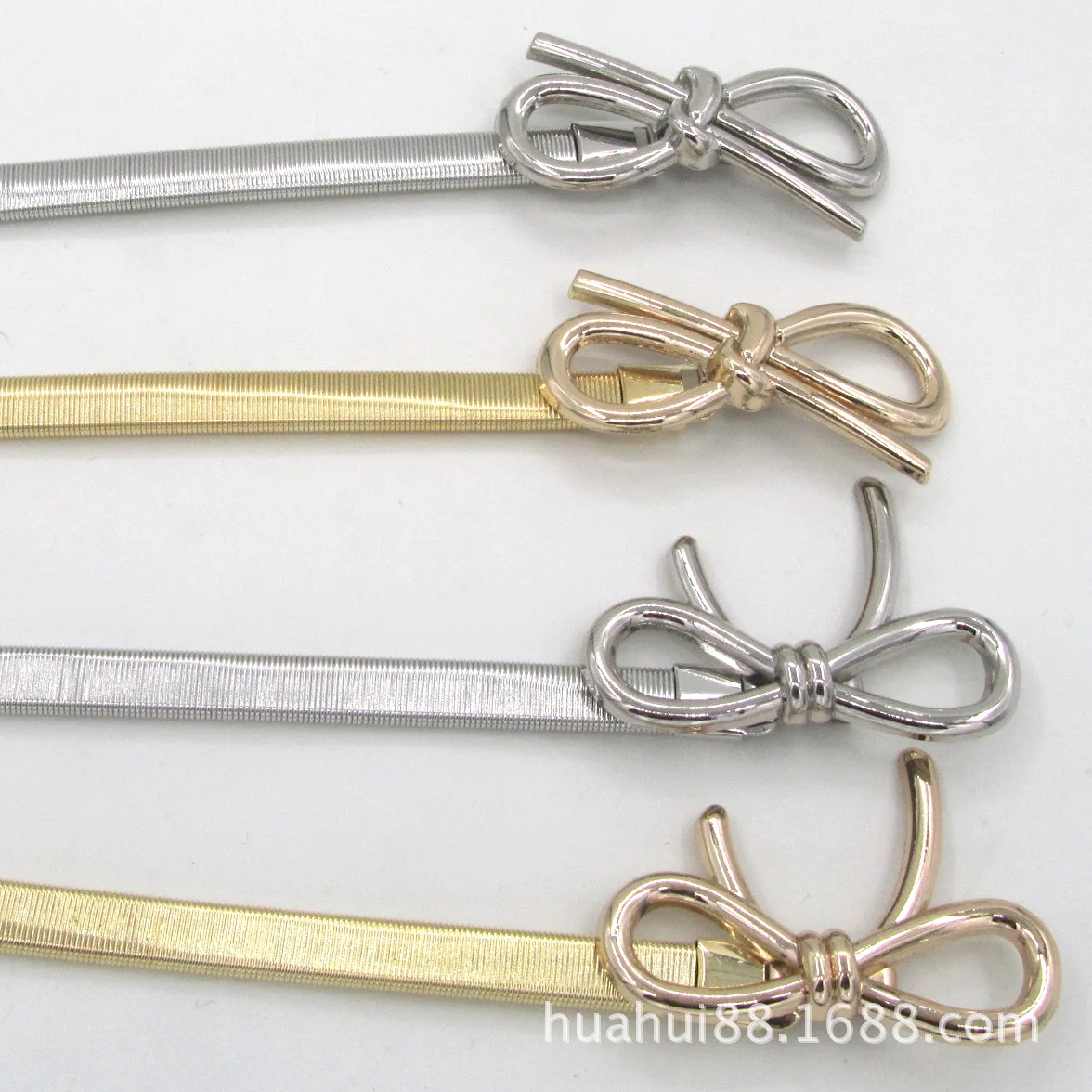 Gold Bowknot Shape Elastic Belts for Women Girl Stretch Skinny Waist Belt Cummerbunds Metal Female Belt Cinturon Mujer Cinto