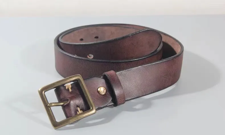 Vintage 100% Cowhide High Quality Retro Non-interlayer Natural Leather Copper Buckle Men's Belt Jeans Casual Pants Belt