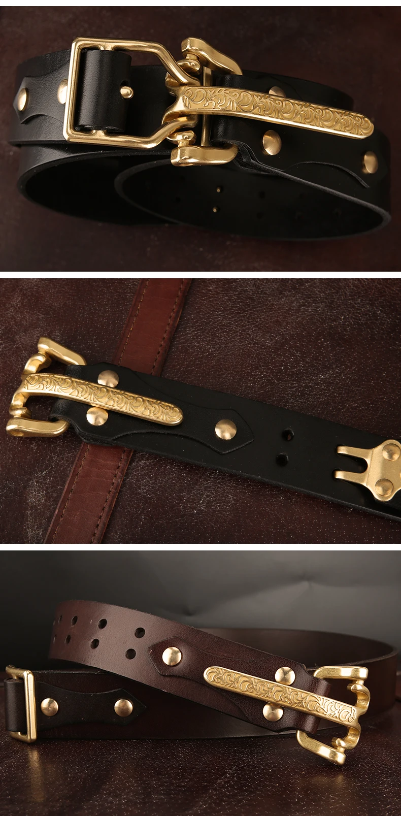 Cavalry Belt Genuine Leather Men's High Quality Belts 3.8cm Pure Handmade Belt Solid Vintage Embossed Brass Belt Buckle