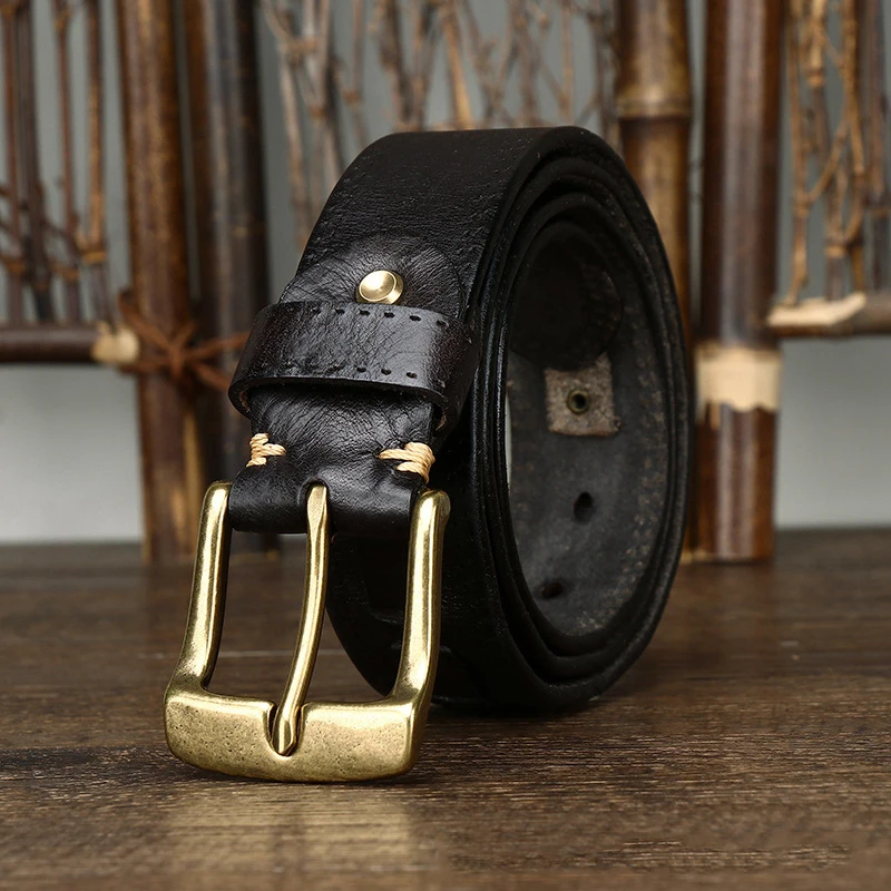 Top Cow Genuine Leather Belts for Men Luxury Designer High Quality Brass Buckle Style Vintage Cowboy Male Belt Waistband Male