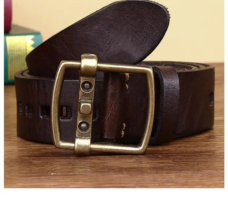 3.8CM Pure Cowhide High Quality Genuine Leather Belts for Men Strap Male Brass Buckle Fancy Vintage Jeans Cowboy Cintos Luxury