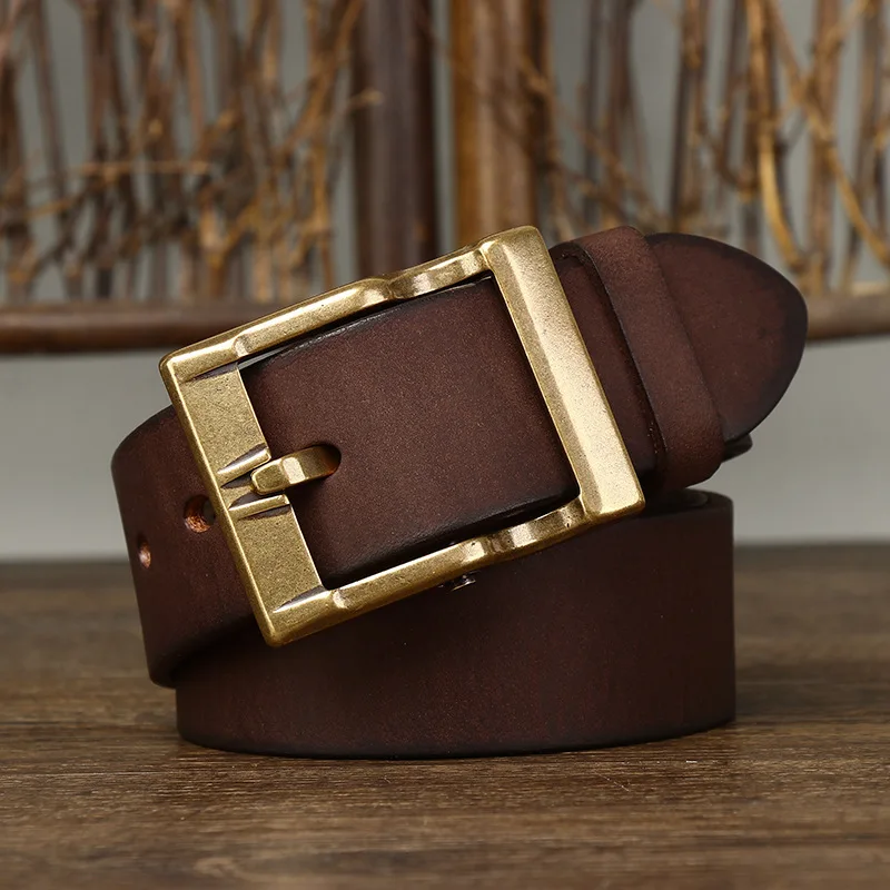 100% Pure Cowhide 3.8cm Wide High Quality Genuine Leather Belt For Men Women Retro Thickened Copper Pin Buckle Luxury Waistband