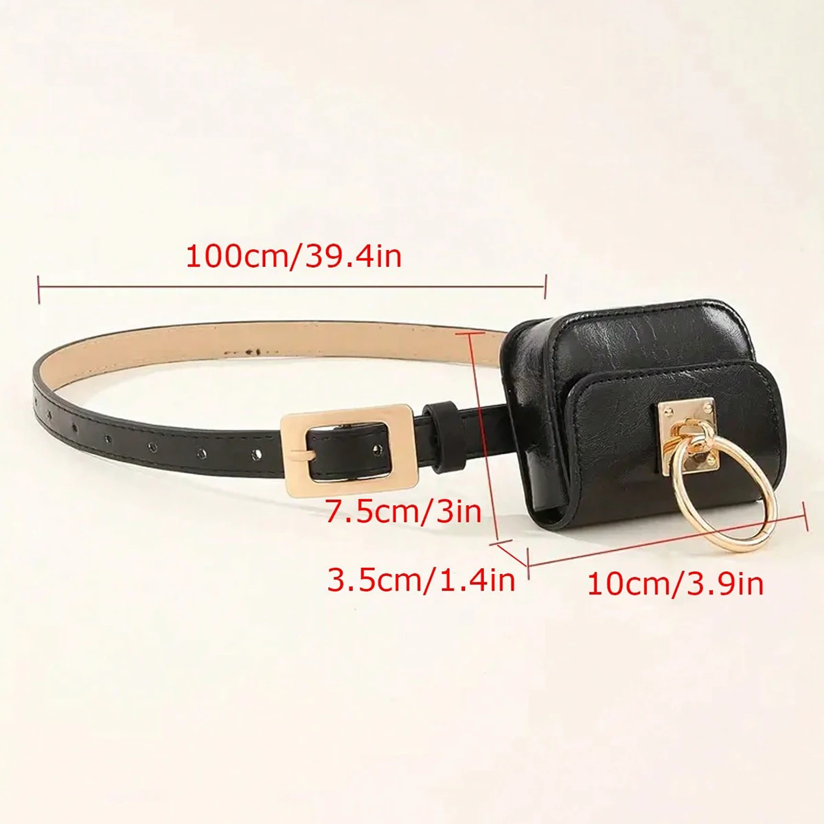 Y2K Vintage Belt Bag Gothic Fanny Packs For Women Punk Square Heart Metal Buckle Belts PU Leather Travel Waist Purse Female