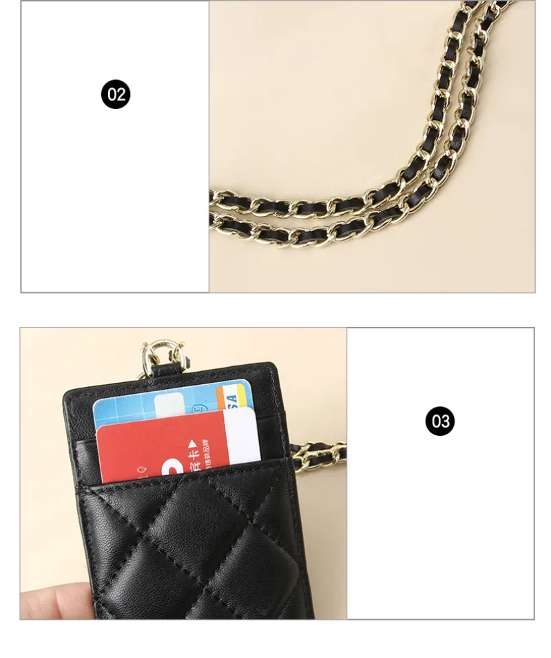 Luxury Brand Designer Card Holder Sheepskin Work Document Bag Diamond Women's Fashion ID Name Card Neck Chain Employee Card Bags