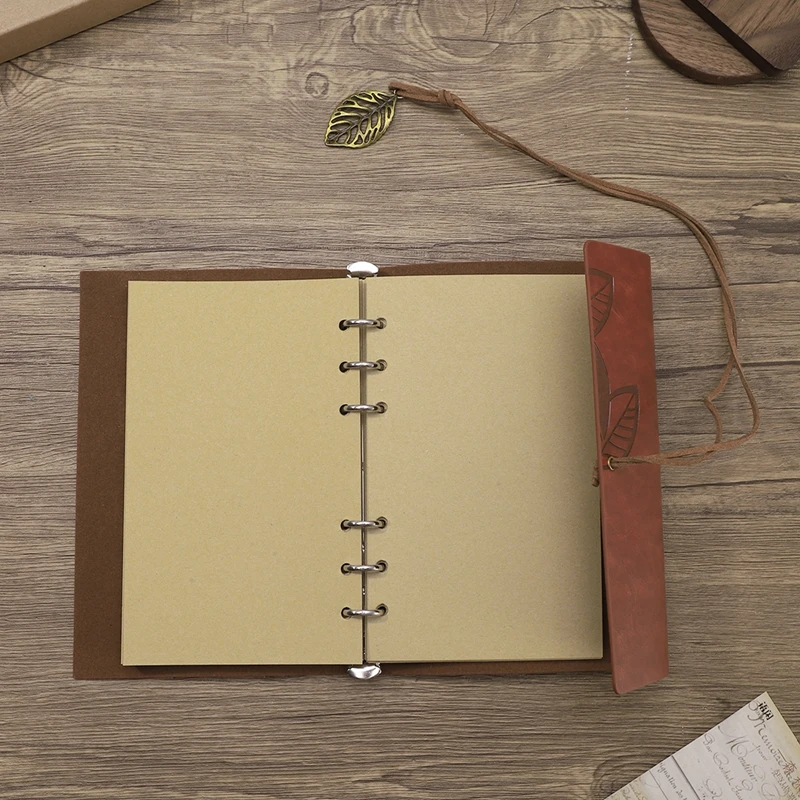A6 Vintage Travelers binder Notebook Blank Kraft Diary PU Leather Loose leaf Notepad Journal Sketchbook Office Supplies