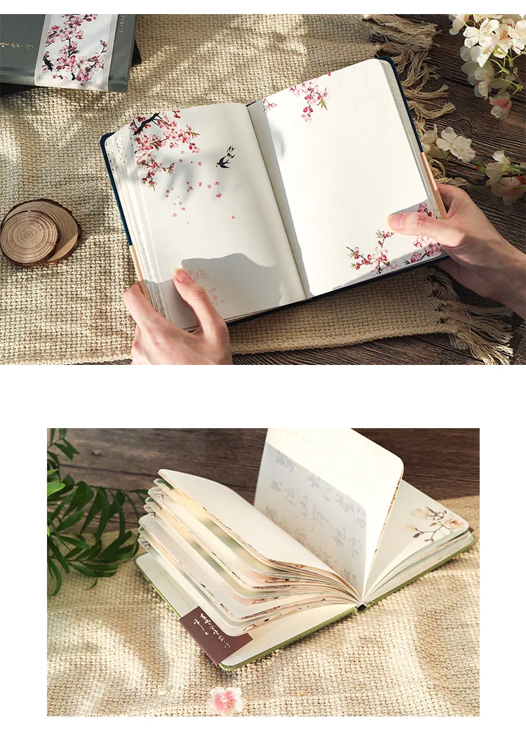 Creative Colorful Page Notebook Chinese Style Hardcover Diary Books Weekly Planner Handbook Color Inside Page for Students