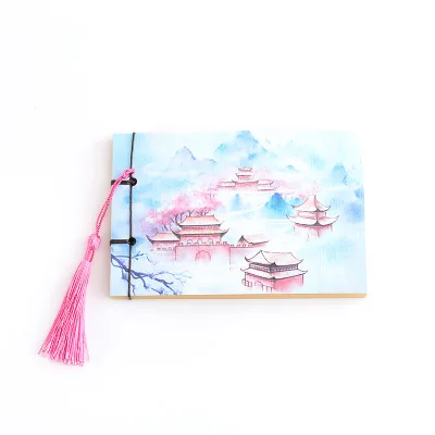 Chinese Style Blue Rose Color Diary Note Book Tassel Stationery Retro Flower Sketchbook Journal Blank Notebook Chinoiserie Art